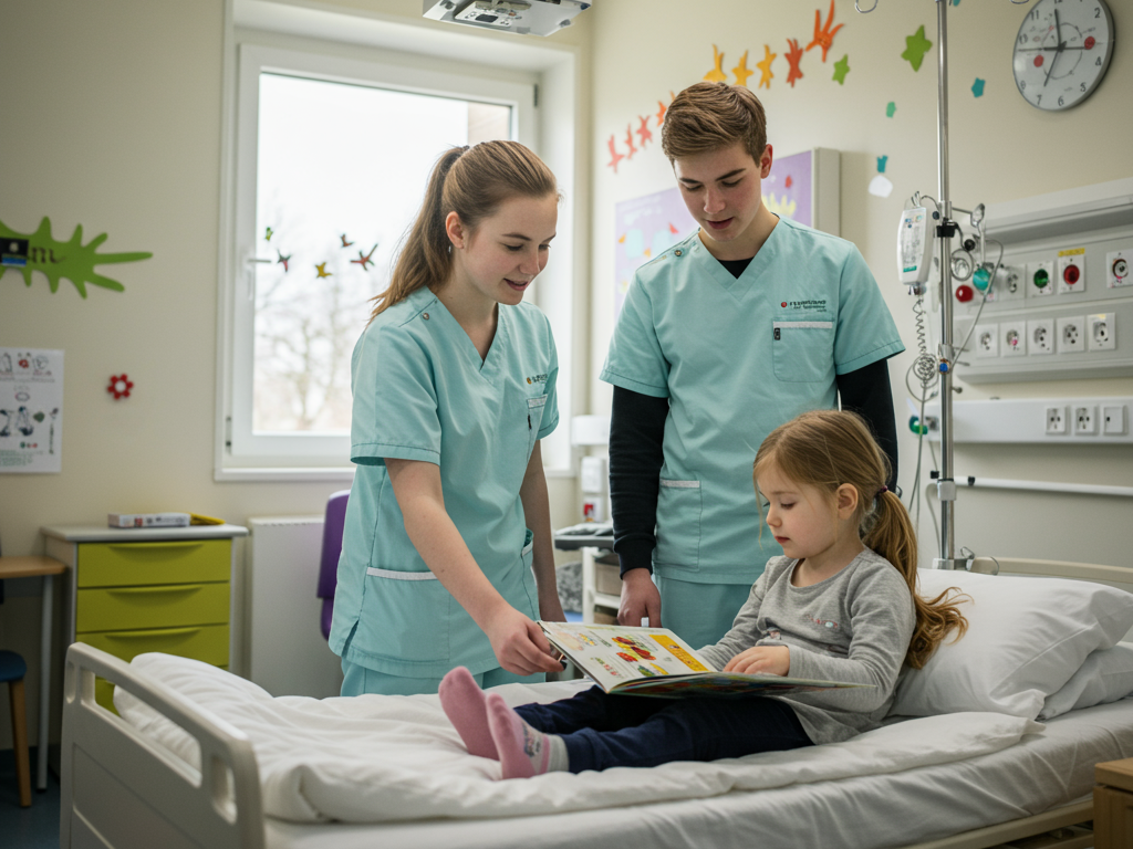 Illustrasjonsbilde Helse og oppvekstfag, barneavdeling sykehus, AI generert